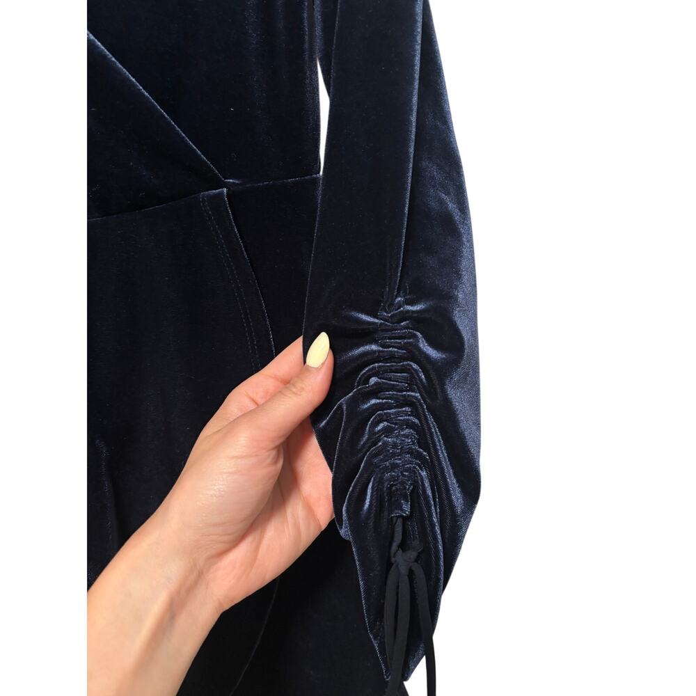 Urban Outfitters Velvet Wrap Romper Navy Blue Long Sleeve Women’s Small Party - Picture 7 of 11